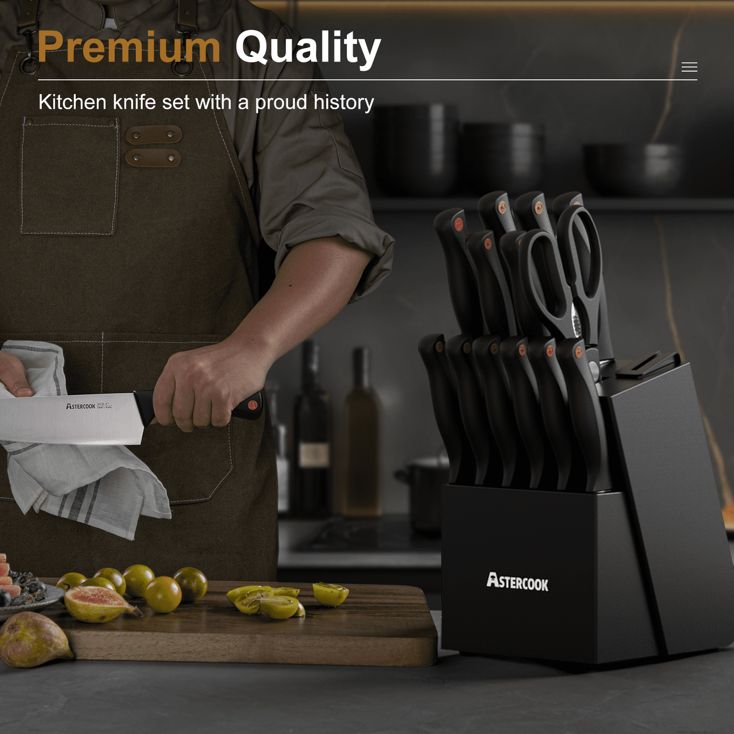 Astercook Knife set, 14-Piece Kitchen Knife Set with Built-in Sharpener, High Carbon German Stainless Steel Knives Block Sets, Ultra Sharp & Rust Resistant, Dishwasher Safe (Copy)