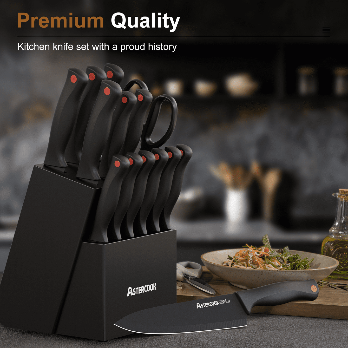 Astercook Knife set, 14-Piece Kitchen Knife Set with Built-in Sharpener, High Carbon German Stainless Steel Knives Block Sets, Ultra Sharp & Rust Resistant, Dishwasher Safe (Copy)