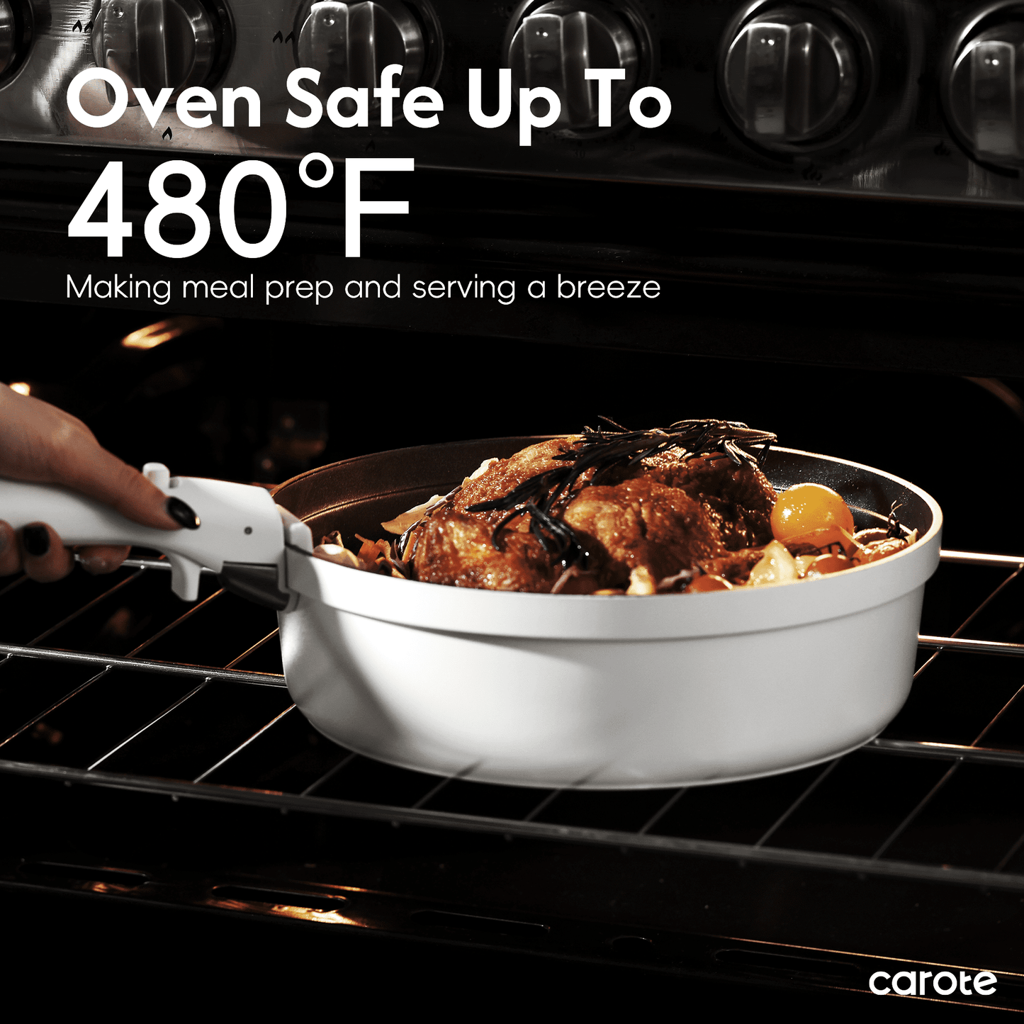 Carote 14 Pcs Pots and Pans Set Non Stick, Cookware Set with Detachable Handles, Dishwasher/Oven Safe, Stackable, Induction Cookware, White