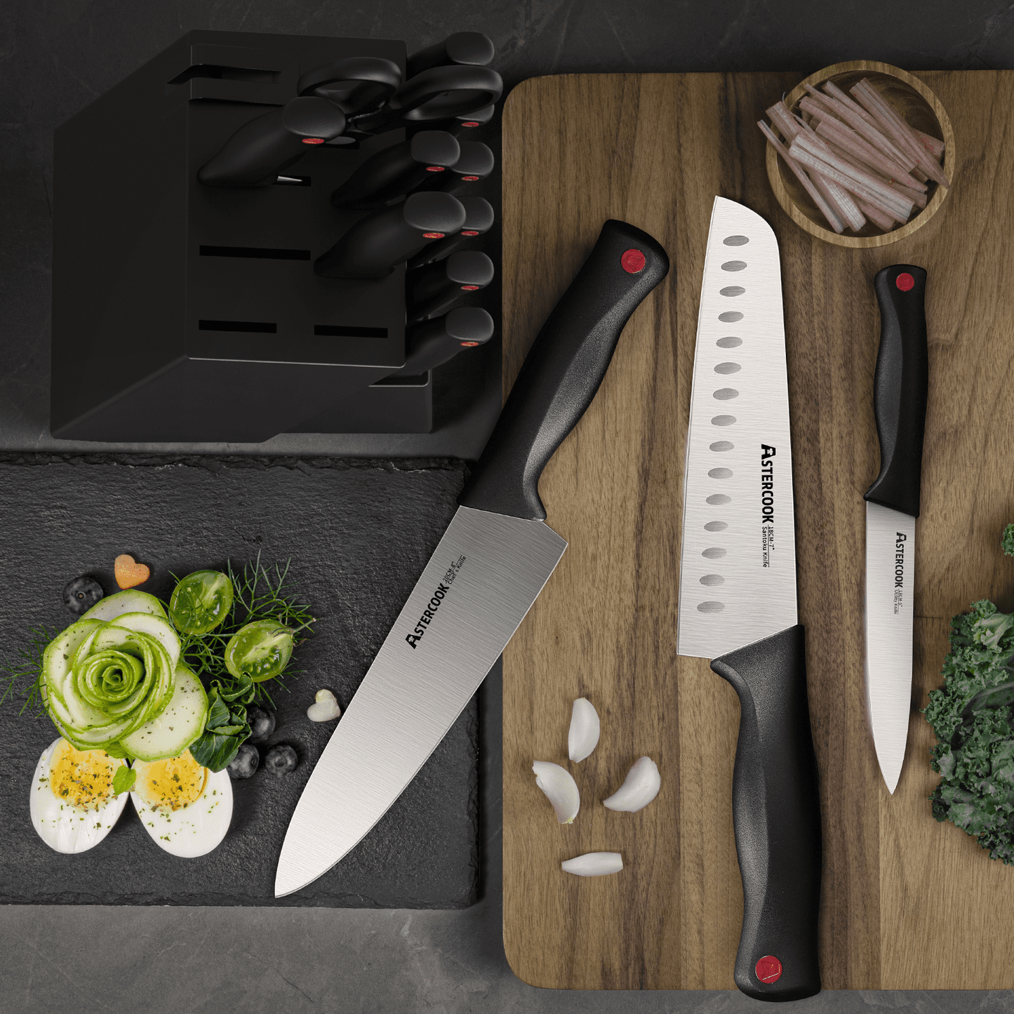 Astercook Knife set, 14-Piece Kitchen Knife Set with Built-in Sharpener, High Carbon German Stainless Steel Knives Block Sets, Ultra Sharp & Rust Resistant, Dishwasher Safe (Copy)