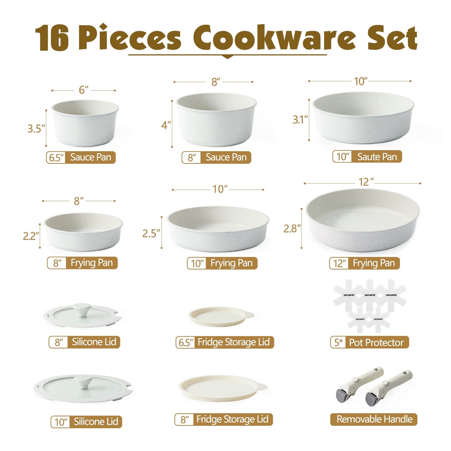 SENSARTE Nonstick Pots and Pans Set with Detachable Handle, 18Pcs Induction Kitchen Cookware Set Stackable, Dishwasher/Oven Safe(Black)