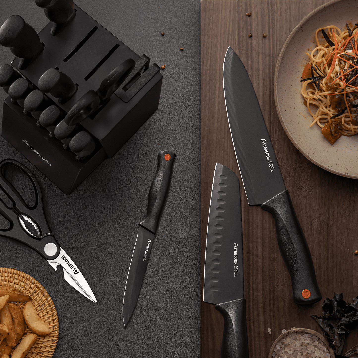 Astercook Knife set, 14-Piece Kitchen Knife Set with Built-in Sharpener, High Carbon German Stainless Steel Knives Block Sets, Ultra Sharp & Rust Resistant, Dishwasher Safe (Copy)