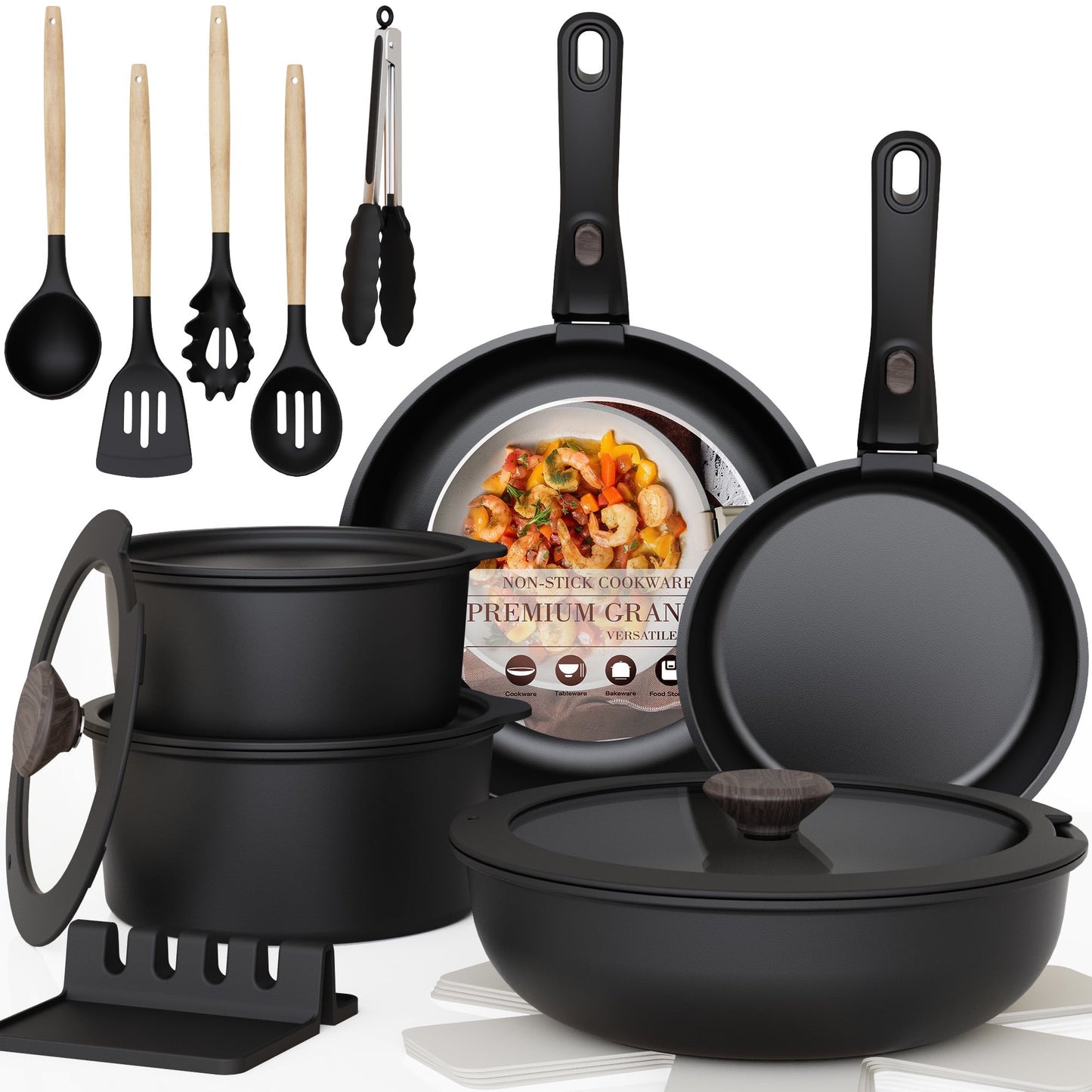 Astercook 20-Piece Ceramic Pots and Pans Set, Nonstick Cookware Set with Detachable Handles, Oven Safe to 480°F, Induction Compatible, Stackable RV Kitchen Cooking Set, Pink