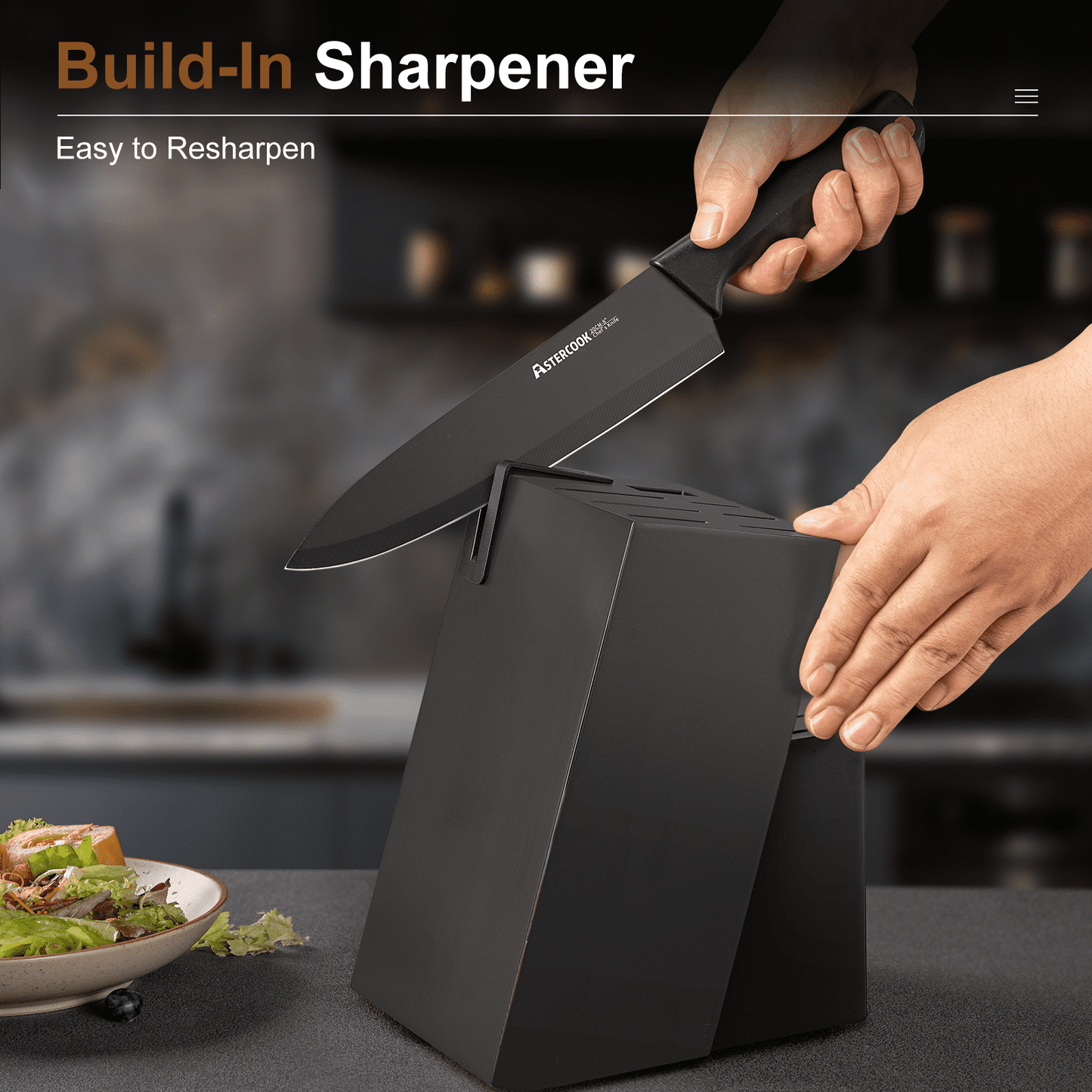 Astercook Knife set, 14-Piece Kitchen Knife Set with Built-in Sharpener, High Carbon German Stainless Steel Knives Block Sets, Ultra Sharp & Rust Resistant, Dishwasher Safe (Copy)