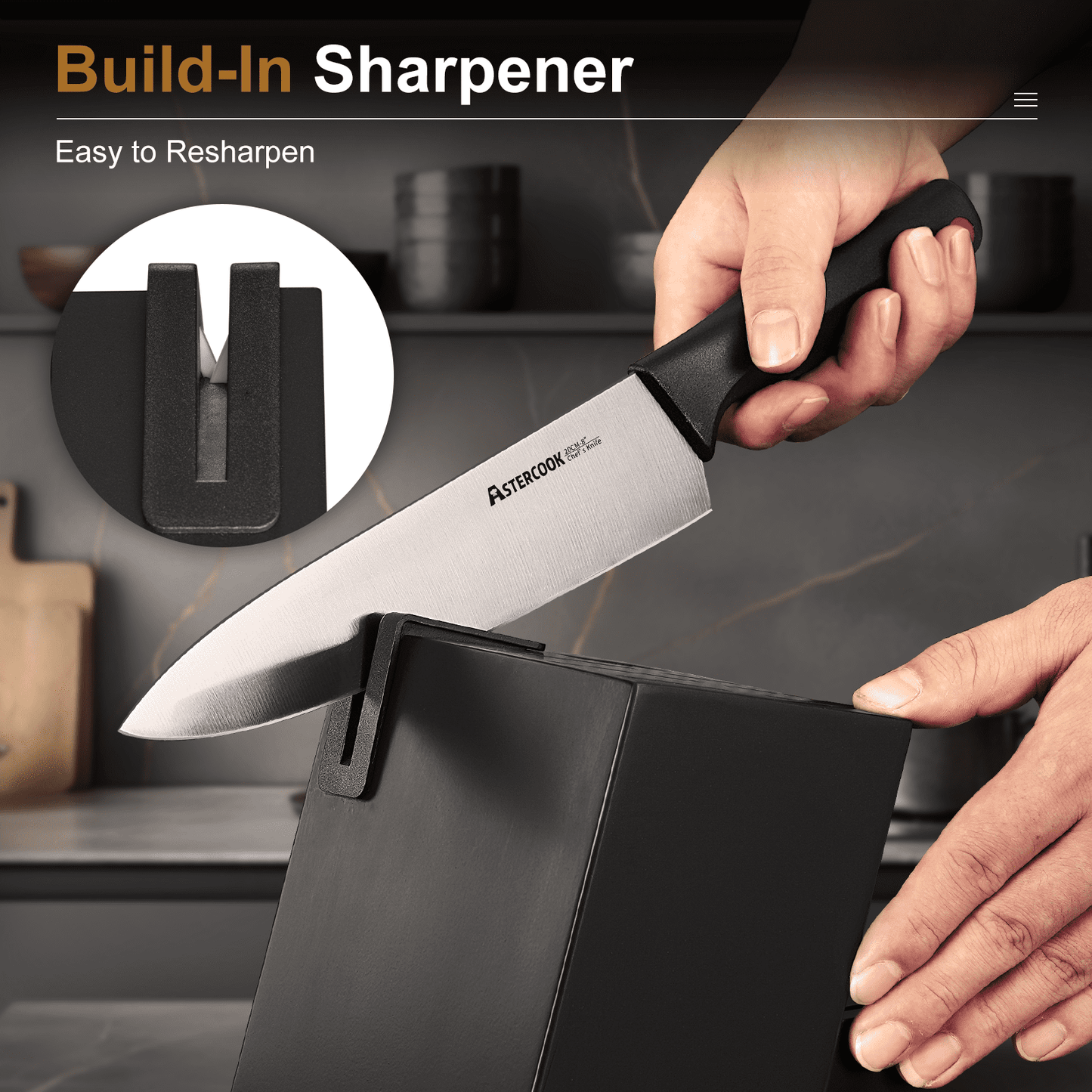 Astercook Knife set, 14-Piece Kitchen Knife Set with Built-in Sharpener, High Carbon German Stainless Steel Knives Block Sets, Ultra Sharp & Rust Resistant, Dishwasher Safe (Copy)