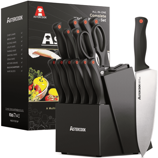 Astercook Knife set, 14-Piece Kitchen Knife Set with Built-in Sharpener, High Carbon German Stainless Steel Knives Block Sets, Ultra Sharp & Rust Resistant, Dishwasher Safe (Copy)